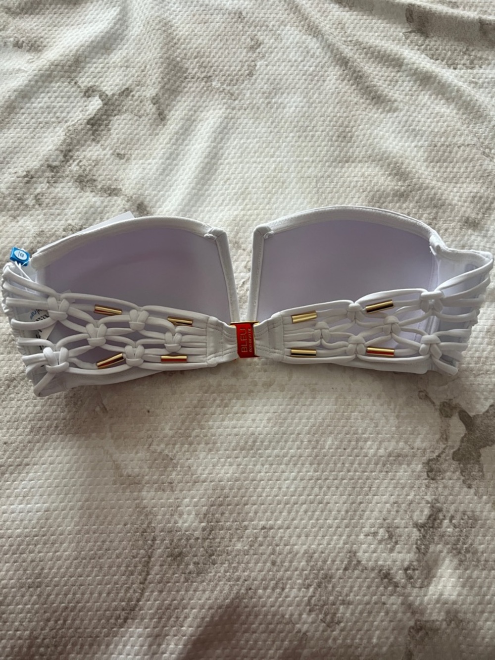 Bleu Rod Beattie White Bandeau Macrame Bikini Top Size 6 - Picture 7 of 8